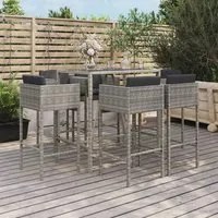 Set Bar da Giardino 7 pz con Cuscini in Polyrattan Grigio 3200660