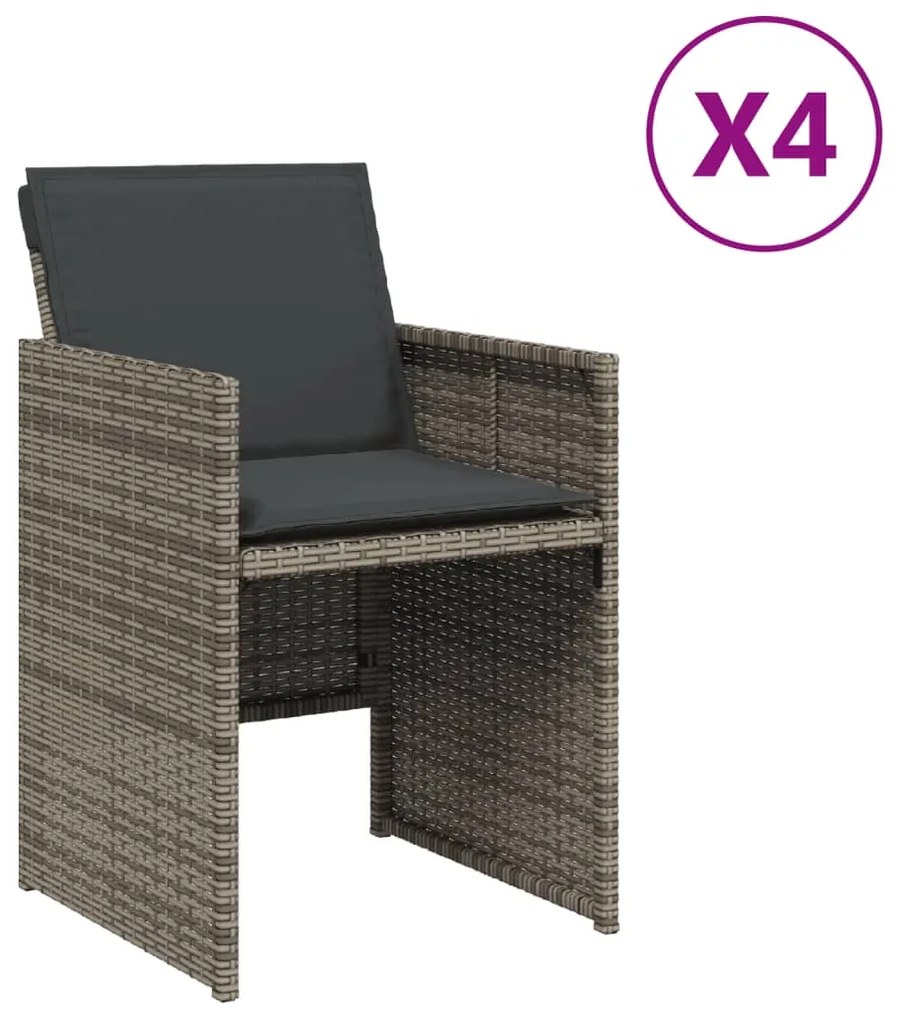 Sedie da giardino con cuscini 4pz grigio in polyrattan