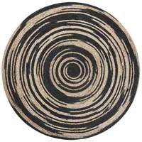 Tappeto tappetino Beige Nero Rotondo 140 cm Boho Rustico Spirale Intrecciata Juta Soggiorno Camera Da Letto Corridoio