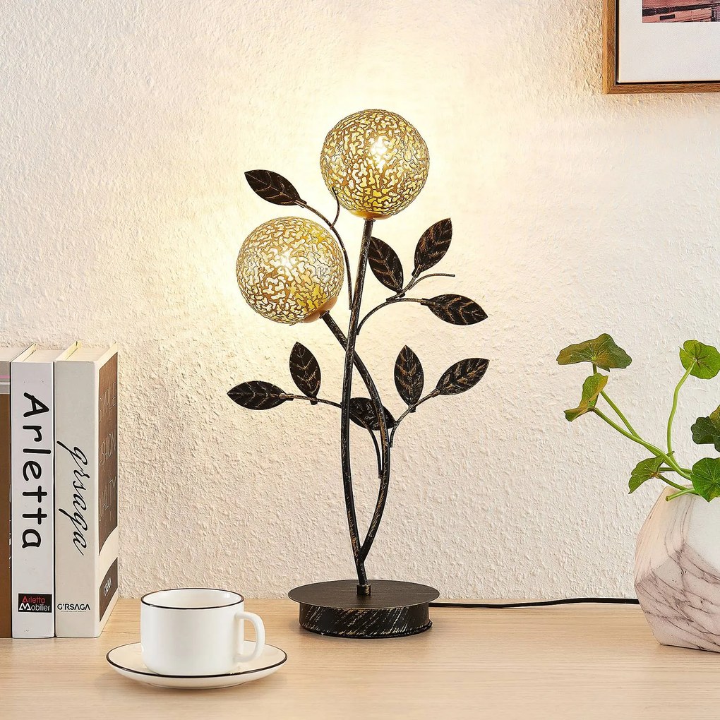 Lampada da tavolo Lucande Evory, 48 cm, a 2 luci, nero/oro, G9 Evory, Nero, Soggiorno / Sala da pranzo, Metallo, Fiorentino, Lampada da tavolo