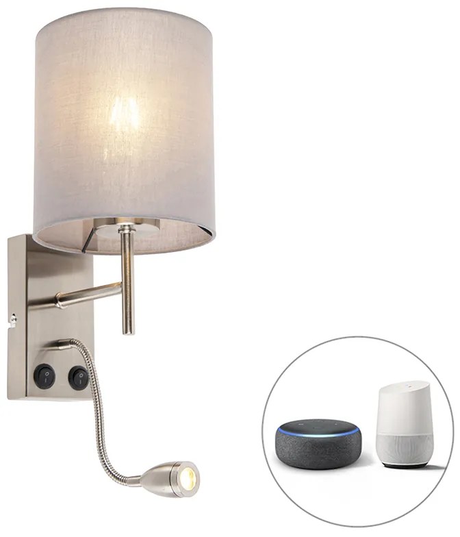 Lampada da parete intelligente in acciaio con paralume grigio incl. Wifi A60 - Stacca