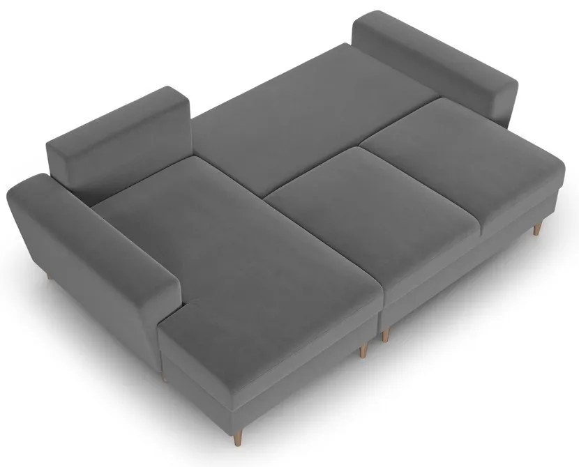 Divano angolare grigio chiaro allungabile e con contenitore (con penisola a sinistra/con chaise lounge) con rivestimento in velluto Kyoto – Cosmopolitan Design