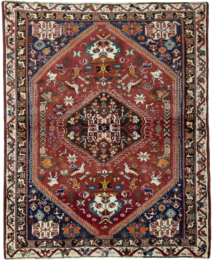Shiraz Tappeto 190x150 Rosso (Iran) Annodato A Mano