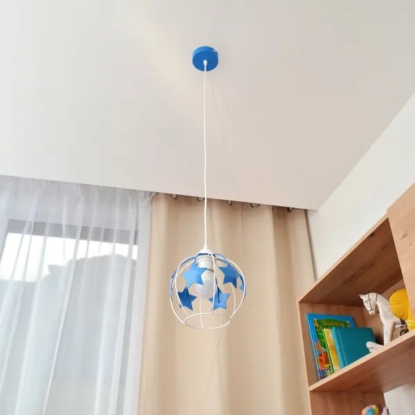 Lampadario a sospensione per bambini STARS 1xE27/15W/230V blu/bianco
