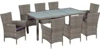 Set da Pranzo da Giardino 9 pz con Cuscini in Polyrattan Grigio cod mxl 39924