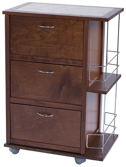 Carrello da cucina con ante a ribalta e portabottiglie Noce