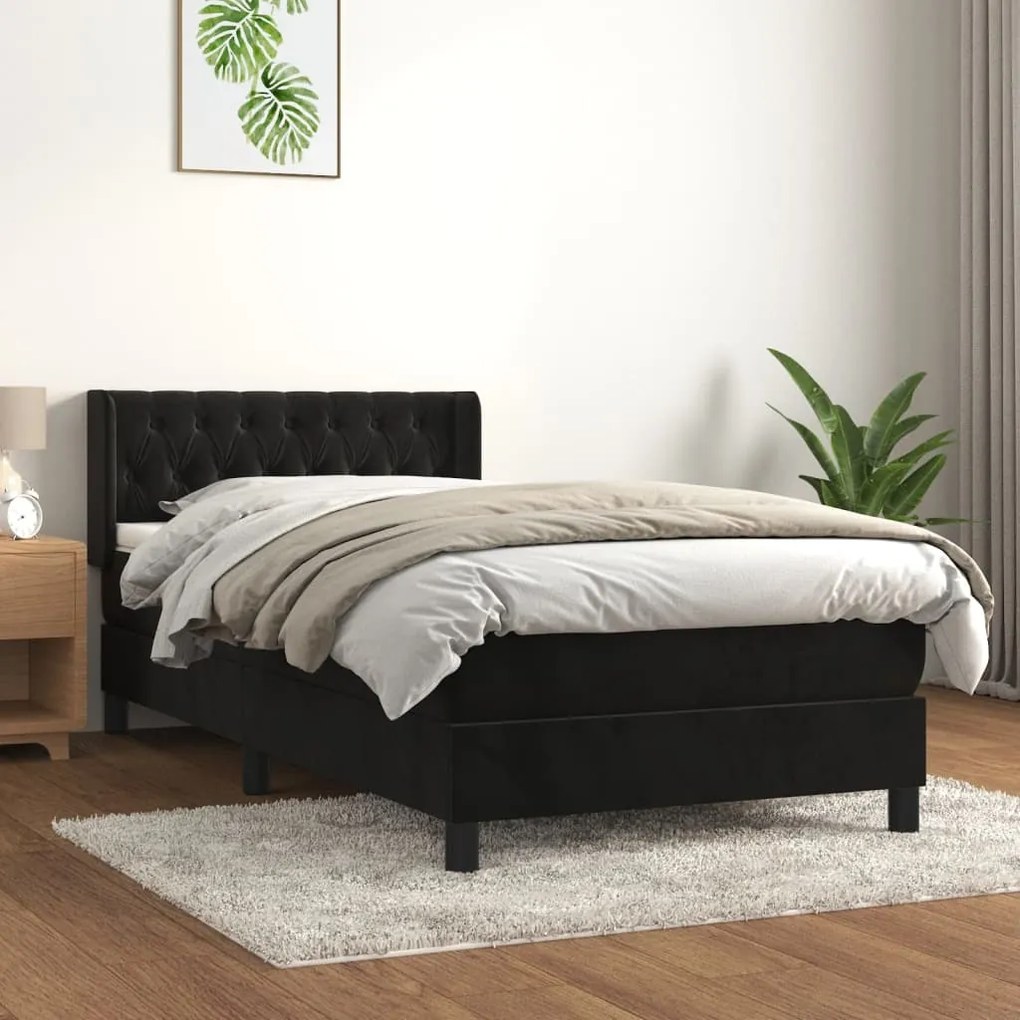 Giroletto A Molle Con Materasso Nero 100x200 Cm İn Velluto /