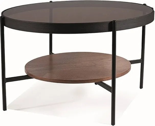 Tavolino da caffè Prima B in vetro ambra trasparente/noce - ø74/h43