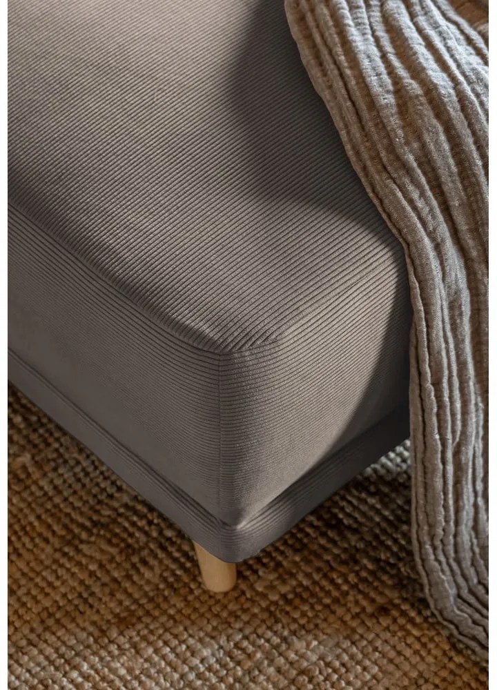 Divano letto angolare in velluto a coste marrone chiaro (angolo destro a forma di U) Lazy Lukka - Miuform