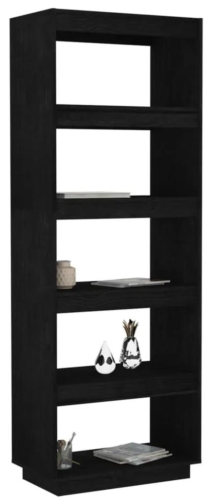 Libreria/divisorio nero 60x35x167 cm in legno massello di pino