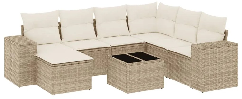 Set divano da giardino 8 pz con cuscini beige in polyrattan