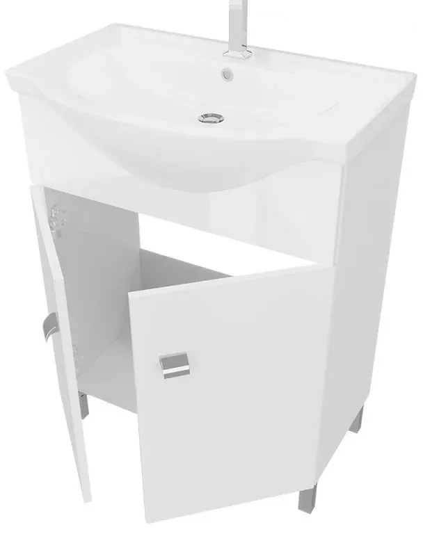 Mobile bagno a terra 65 cm Creta bianco lucido con lavabo e specchio