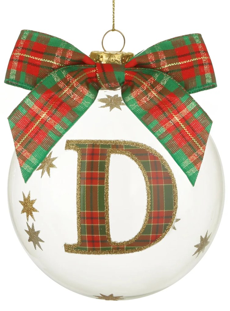 Pallina Natale con lettera D 10 cm tartan