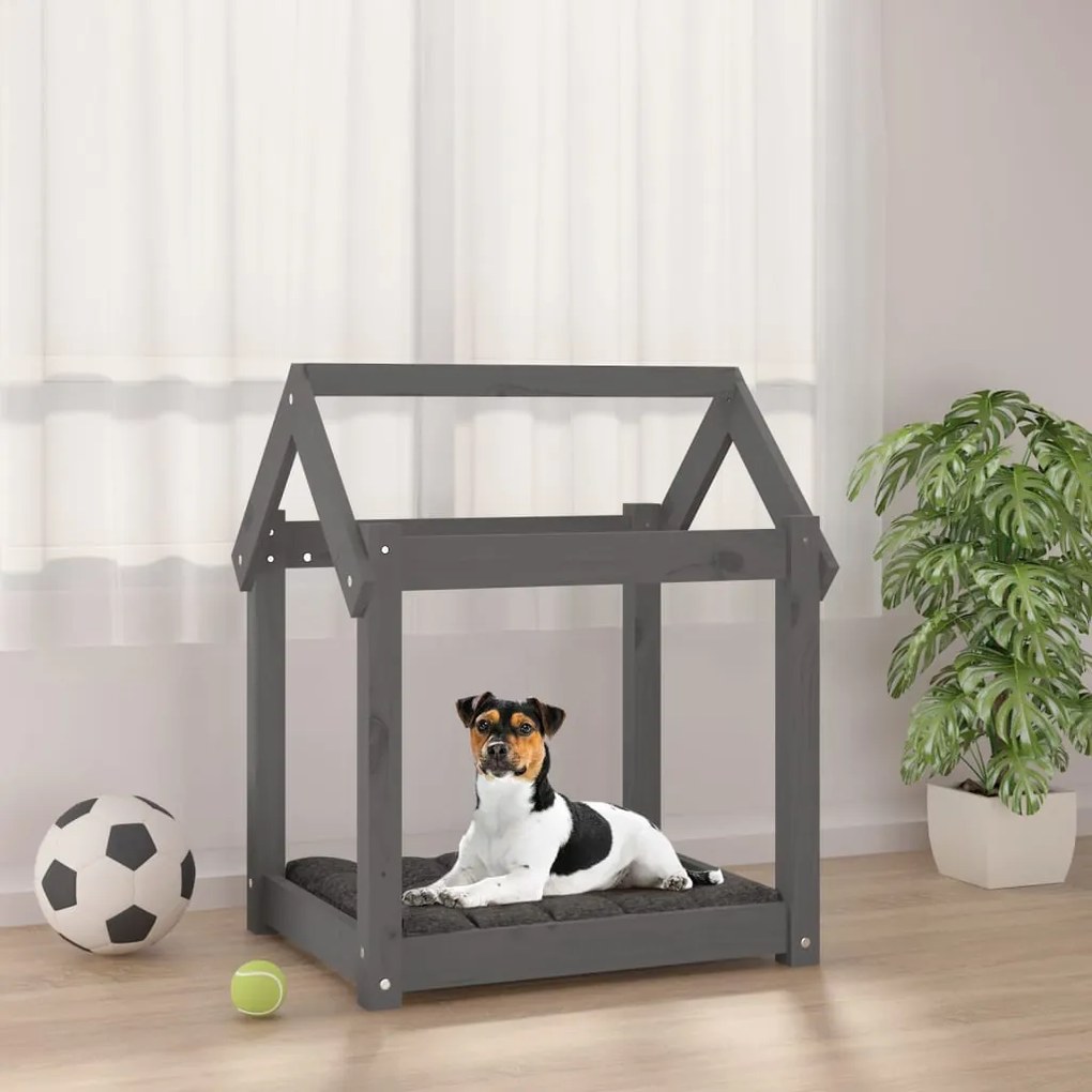 Cuccia Per Cani Grigia 61x50x70  cm İn Legno Massello Di Pino /