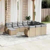 Set Divani da Giardino 11 pz con Cuscini Beige in Polyrattan 3257522