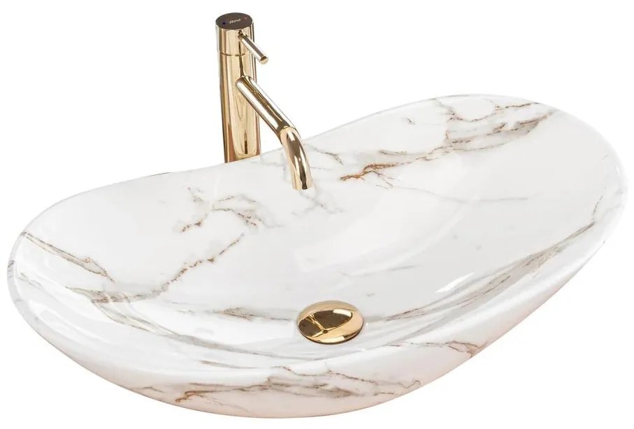 REA-U8597 - Lavabo da appoggio ROYAL 36x62 cm in ceramica, finitura effetto marmo