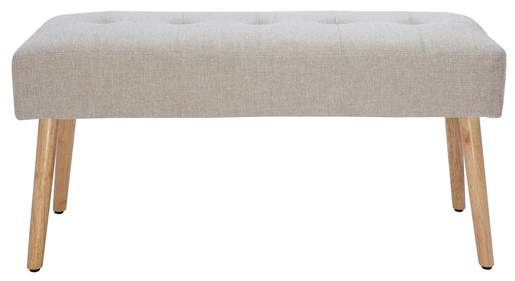 Panca scandinava lavorazione capitonné in tessuto effetto velluto testurizzato beige e legno chiaro L96 cm GUESTA