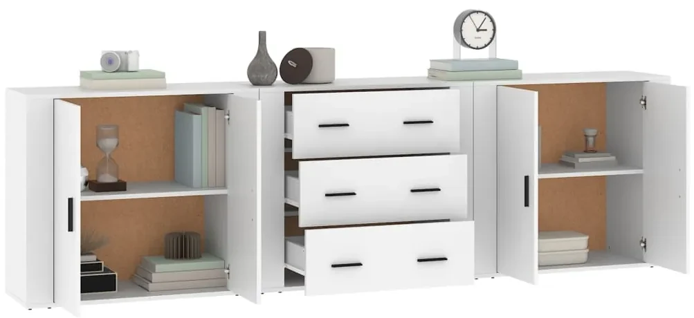 Credenze 3 pz bianco in legno multistrato
