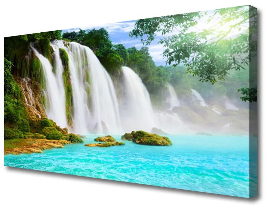 Stampa quadro su tela Cascata del lago naturale 100x50 cm