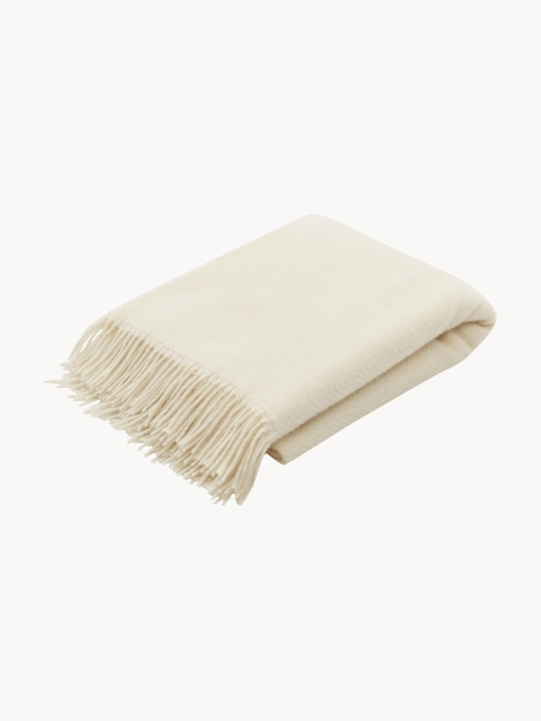 Coperta in lana con motivo a zig-zag e frange Tyrol