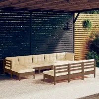 Set Divani da Giardino 10 pz con Cuscini Miele Legno di Pino 3097118