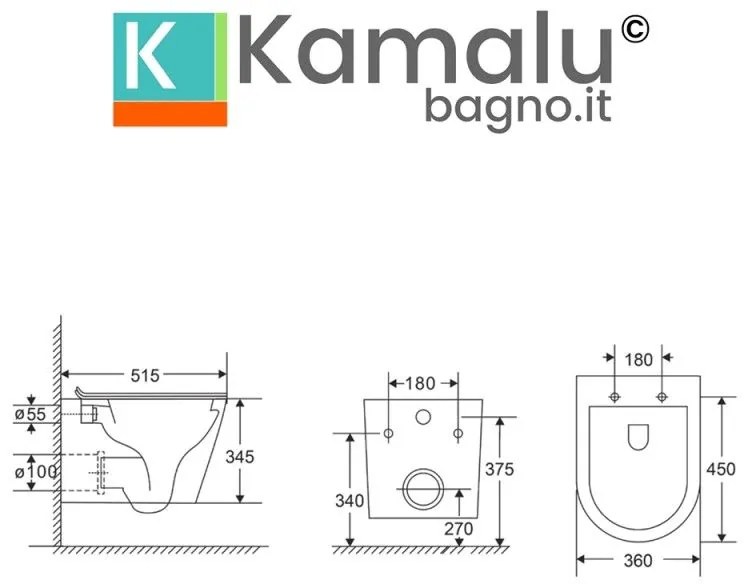 Kamalu - wc sospeso senza brida sedile soft-close | klea-s