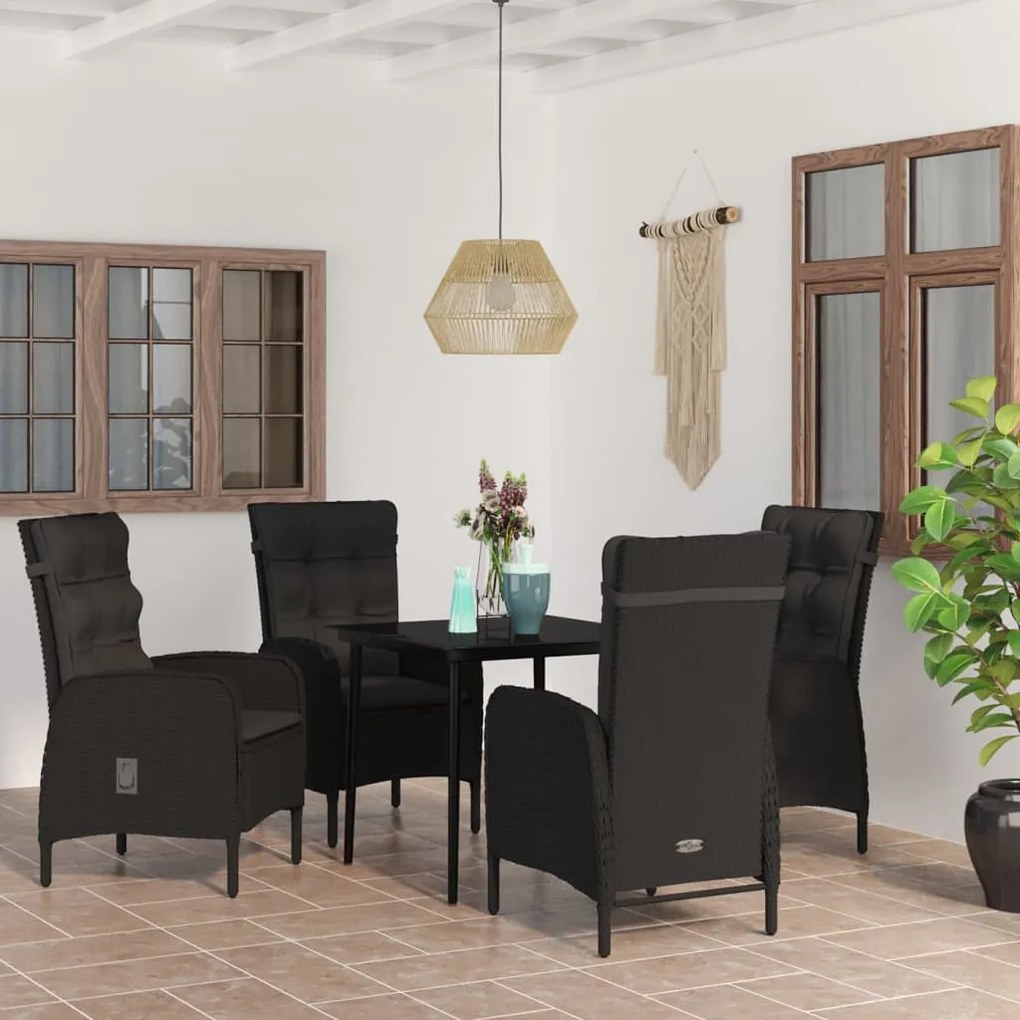 Set da pranzo per giardino 5 pz con cuscini nero