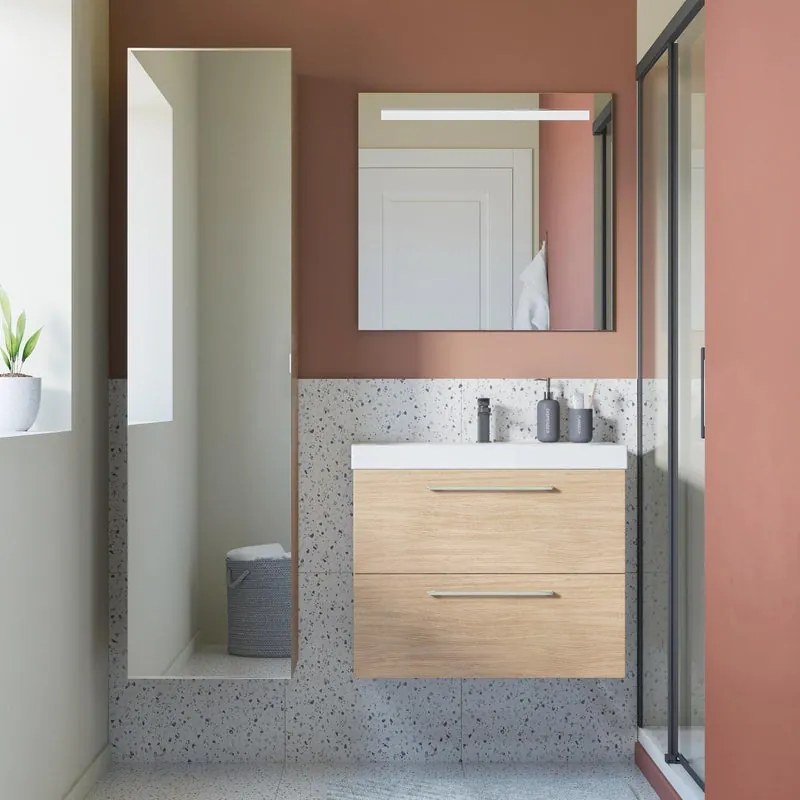 Mobile sottolavabo e lavabo Remix New per vasca centrale rovere chiaro L 75 x H 57.7 x P 46 cm 2 cassetti
