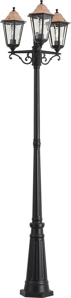 Lanterna da esterno classica nera con rame 220 cm 3 luci IP44 - Havana