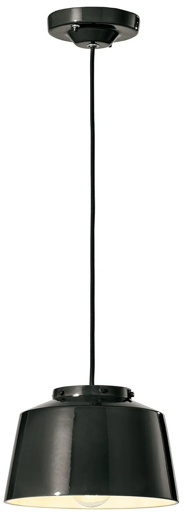 Lampadario Vintage 50'S Ferro E Ceramica Smaltato Nero 1 Luce E27 23Cm
