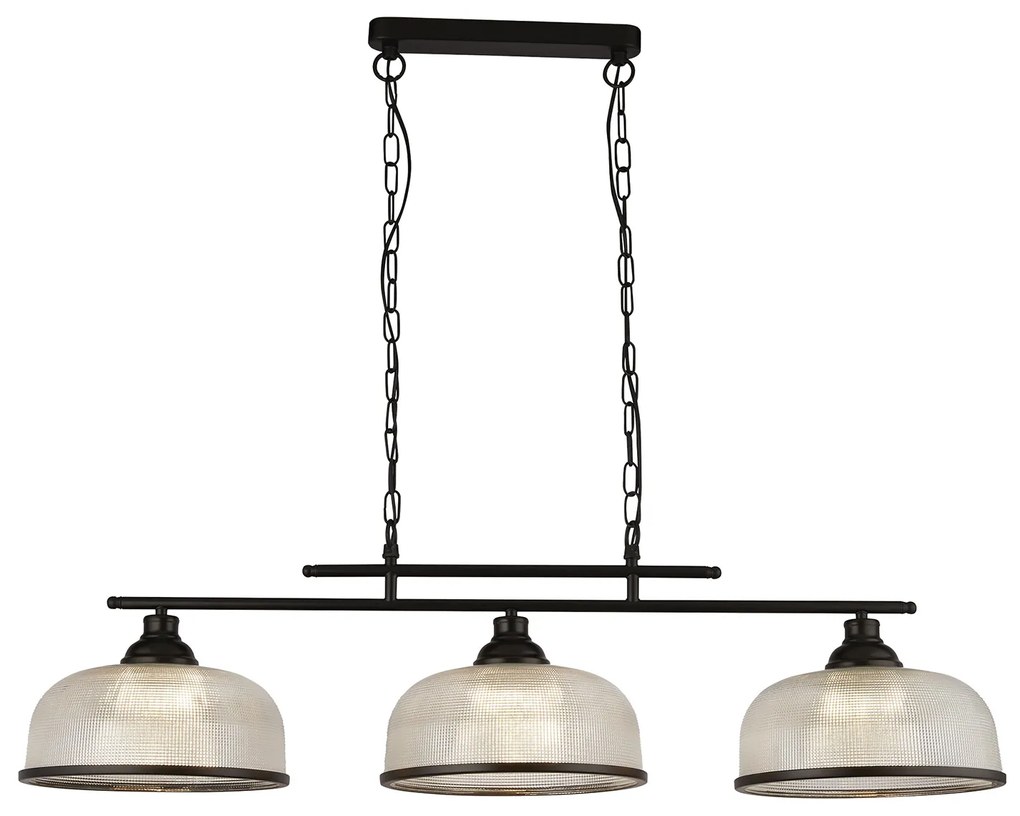 Lampadario Rustico-Country Highworth Acciaio Bianco Vetro Nero 3 Luci E27