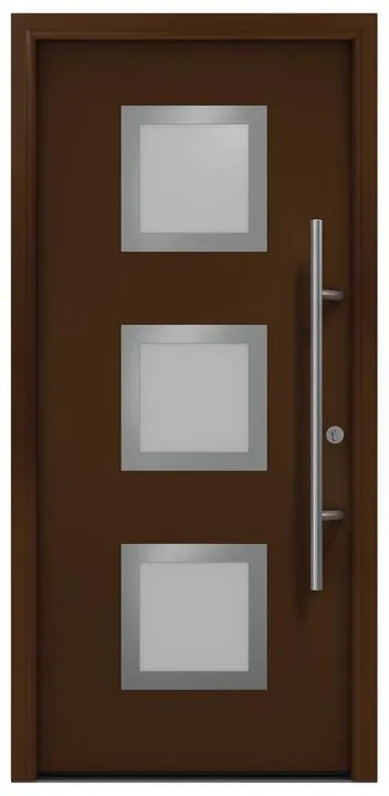 Portoncino d'ingresso HORMANN Iso Pro Secur 810s con vetro L 90 x H 210 cm in acciaio marrone, apertura tirare a destra