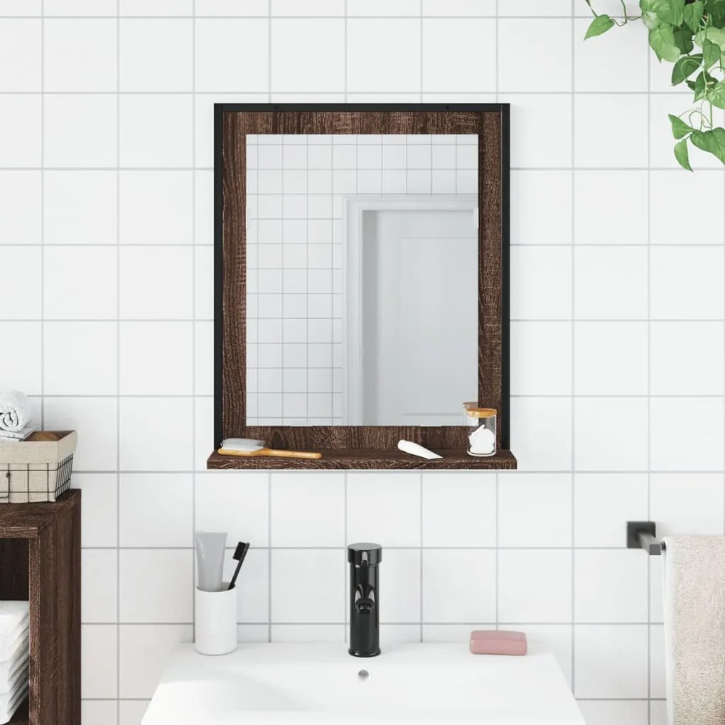 Specchio bagno con ripiano rovere marrone 50x12x60 multistrato