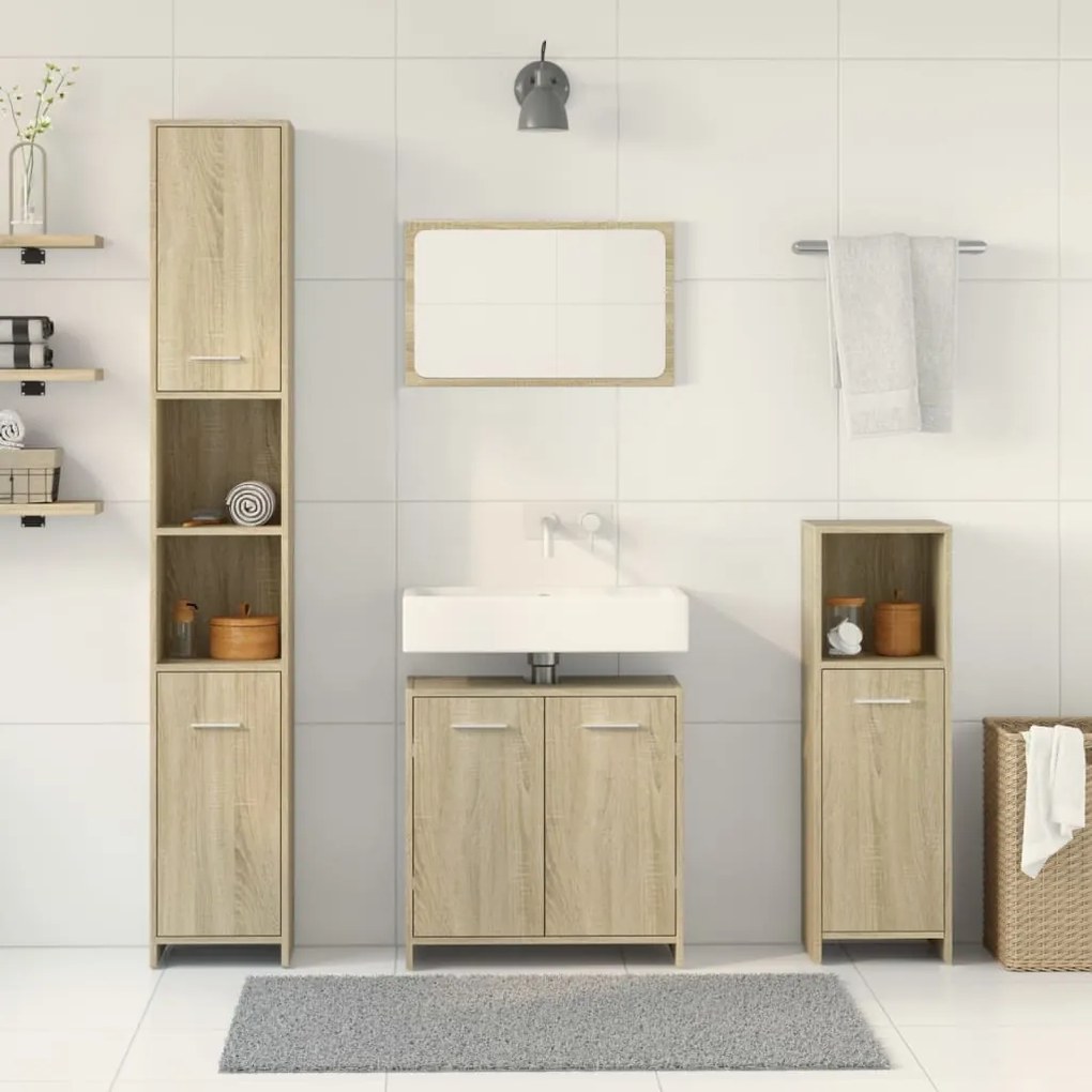 Set mobili da bagno 4 pz rovere sonoma in legno multistrato