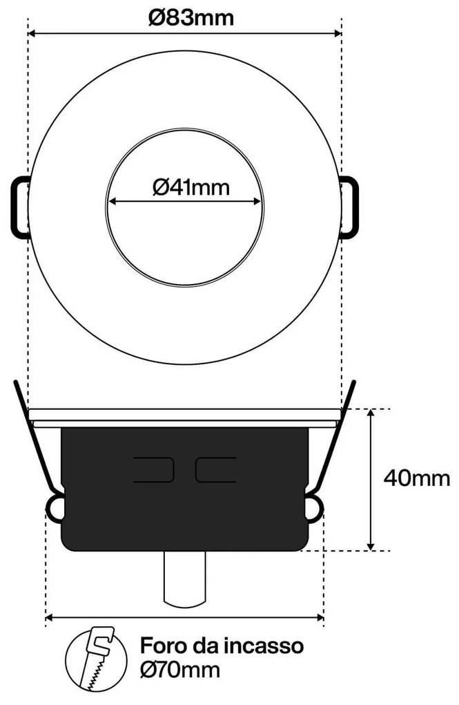 Portafaretto IP65 Tondo da Incasso per GU10 Foro Ø70mm Bianco