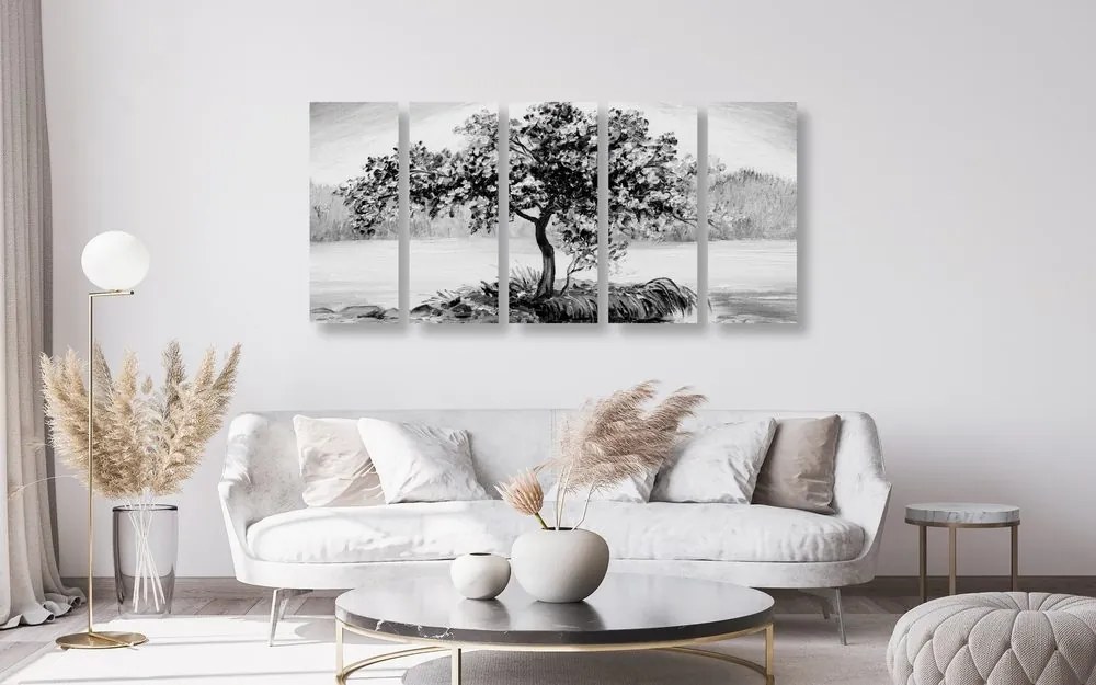 Quadri 5 pezzi – Ciliegio orientale in bianco e nero