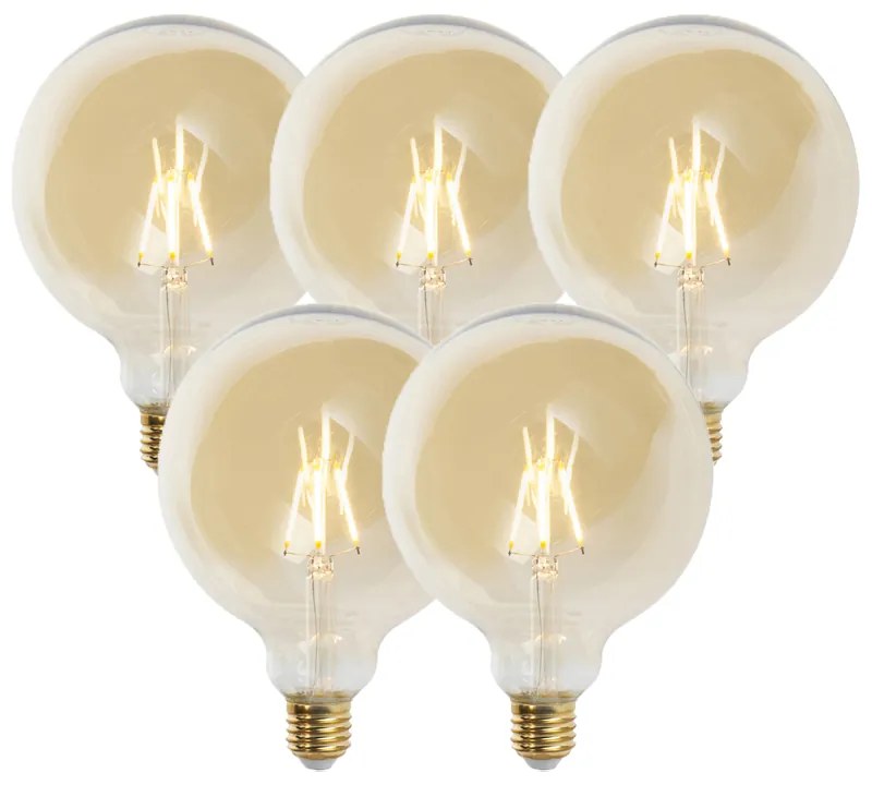 Set di 5 lampadine LED dimmerabili E27 G125 oro 5W 450lm 2200K