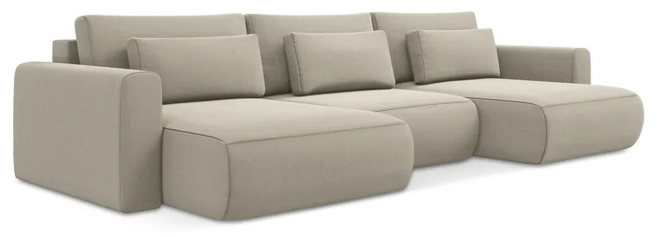 Divano angolare beige allungabile/con contenitore (a U) con rivestimento in velluto Kapua – Makamii