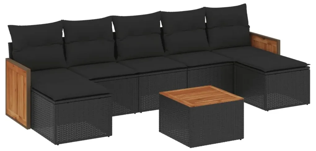 Set divani da giardino con cuscini 8 pz nero in polyrattan