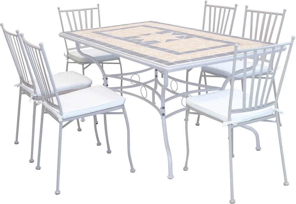 VENTUS - set tavolo in ferro cm 160 x 90 x 74 h con 6 sedie Ventus