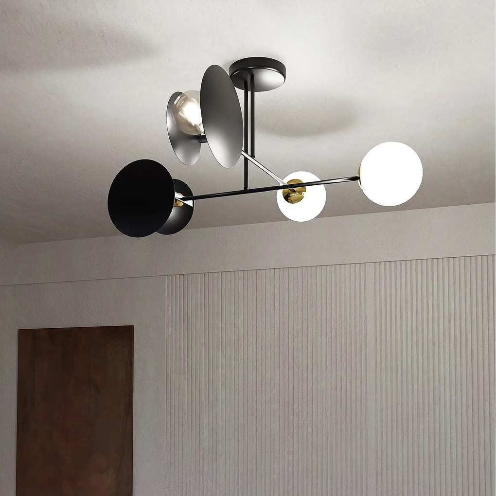 Plafoniera Moderna Inari Acciaio Nero 2 Luci E27 Ip20