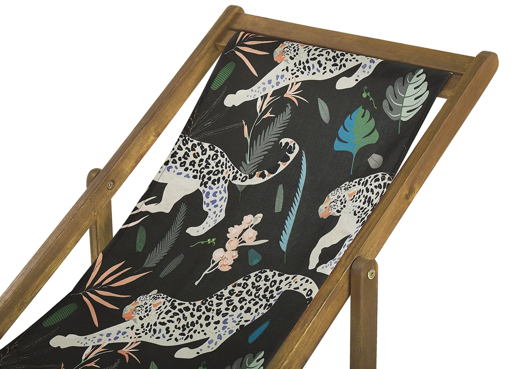 Set di 2 sedie a sdraio legno acacia chiaro motivo ghepardi nero ANZIO  Beliani