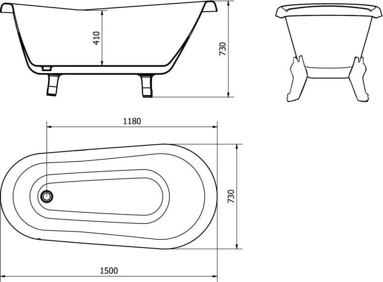 Mexen Retro vasca da bagno freestanding 150 x 73 cm, bianca, gambe dorate - 53251507300-50