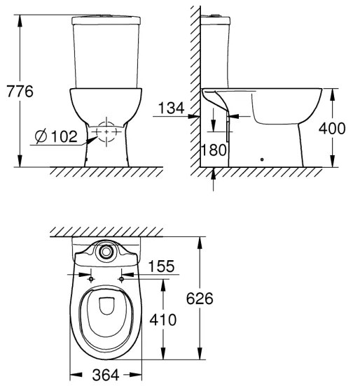 GROHE 39349000 - Vaso sanitario a pavimento BAU CERAMIC 356 × 600 × 400 mm ceramica/bianco