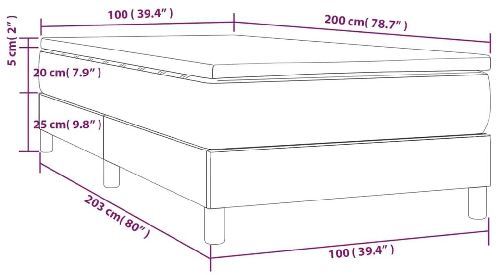 Giroletto a Molle con Materasso Grigio Scuro 100x200 cm Velluto