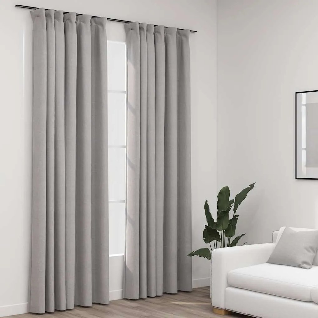 Tende Oscuranti Con Ganci Effetto Lino 2 Pz Grigie 140x245 Cm /