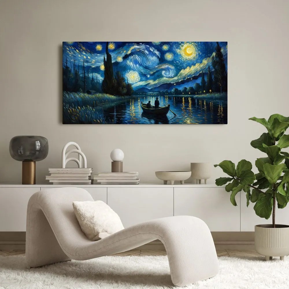 Quadro su tela – Notte stellata sul fiume