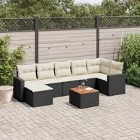 Set Divani da Giardino con Cuscini 8 pz Nero in Polyrattan 3224229