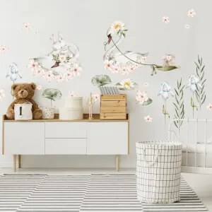Adesivi murali - Cigni con fiori | Inspio