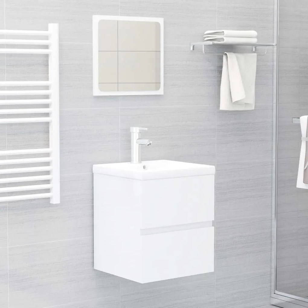 Mobile bagno con lavabo integrato bianco lucido in truciolato